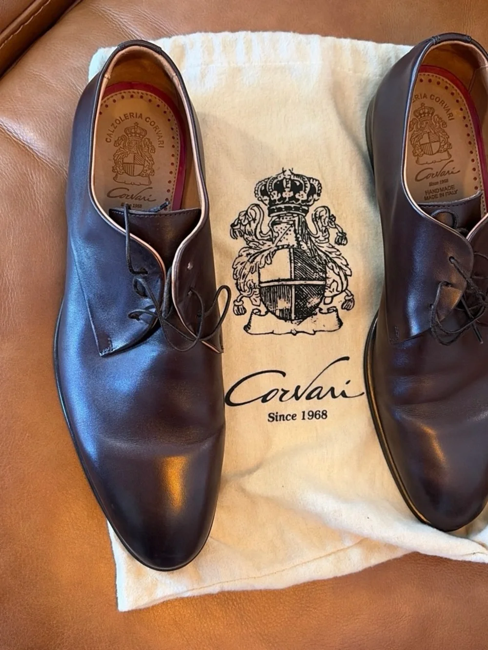 Men's Classic Leather Derby Shoes - Brown